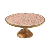 Manahee Design | Plateau gâteau en bois mosaïque cœur mango rose | 30x30x16 cm