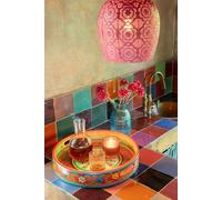 Manahee Design | Plateau Rond Multimatériaux en Bois de Manguier Multicolore | 8 cm x 40 cm x 40 cm