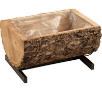 Manahee Design | Pot de fleur demi-tronc en Paulownia bois/métal naturel/noir petit | 18 cm x 40 cm x 31 cm