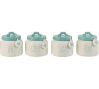 Manahee Design | Pot de Stockage en Céramique Blanc/Bleu Assortiment x4 | 13x13x11 cm | 670 ml