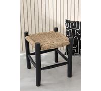 Manahee Design | Pouf carré en bois de teck et herbe marine noir/naturel | 40 x 40 x 45 cm