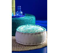 Manahee Design | Pouf Rond Coton Turquoise/ Bleu | 40x40x20 cm | Lot de 2