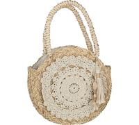 Manahee Design | Rotin Naturel | 40 x 40 x 10 cm | Sac de plage rond avec pompons et perles en bois