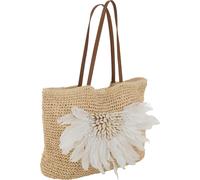 Manahee Design | Sac de Plage avec Coquillages et Plumes en Papier Naturel/Blanc 34x49x3 cm | 0,4 kg