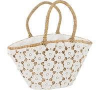 Manahee Design | Sac de plage en jute blanc avec motif fleur dentelle | 54x24x30 cm