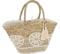Manahee Design | Sac de plage en jute naturel avec dentelle et pompon | Naturel | 52x50x19 cm