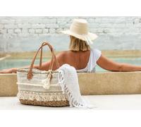 Manahee Design | Sac plage en jute naturel et blanc | 49,5 x 24 x 28 cm | Riet