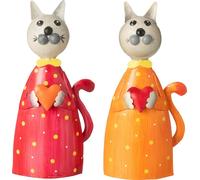Manahee Design | Sculpture Chat avec Cœur en métal, Ensemble de 2 | Multicolore | 26 cm x 13 cm x 7 cm