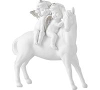 Manahee Design | Sculpture Cheval avec 2 Anges en Polyresine Blanc et Argent | 24x19x7 cm