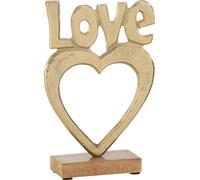 Manahee Design | Sculpture Cœur Love Aluminium/Bois Doré | Or | 21x14.5x5 cm