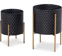 Manahee Design | Set 2 Pots à Fleurs Métal Noir/Or avec Pieds | Motif Nid d'Abeille 3D | Rond