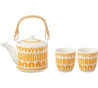 Manahee Design | Set 3 théières en céramique orange avec rayures | Dimensions 12 x 16 x 11,5 cm
