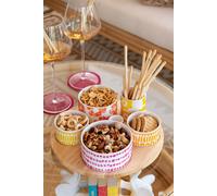 Manahee Design | Set 6 Coupelles Apéritives en Céramique Multicolore | Plateau Bambou | 30x30x9 cm