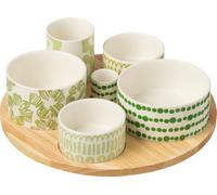 Manahee Design | Set 6 Coupelles Apéro en Céramique Verte | Plateau en Bambou | 30 x 30 x 9 cm