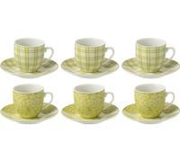 Manahee Design | Set 6 tasses avec soucoupe en céramique verte | 5,5 cm hauteur | 5,1 x 3 cm