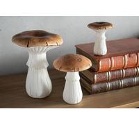 Manahee Design | Set de 2 champignons décoratifs en porcelaine blanc/marron | Marron | 16 x 14.5 x 19.5 cm