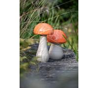 Manahee Design | Set de 2 Champignons Extérieur Polyresine Orange | 38x27x27 cm