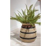 Manahee Design | Set de 2 paniers ronds en rotin rayé Marie en herbe marine brun noir | 48 cm H x 44 cm L x 44 cm l