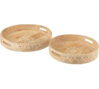 Manahee Design | Set de 2 plateaux en bois de manguier naturel/blanc | 40x40 cm | Hauteur 6 cm