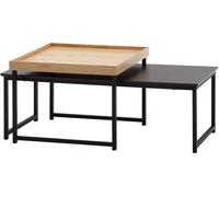 Manahee Design | Set de 2 tables basses MDF bois chêne plaqué naturel et noir | Métal noir mat | Dimensions 110x48x37 cm & 60x60x45 cm