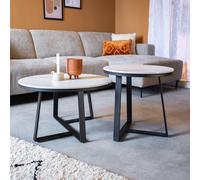 Manahee Design | Set de 2 tables basses Tanner rond marbre blanc | Sintered stone | Diamètre 69 cm & 48,5 cm | Hauteur 39,5 cm & 49 cm