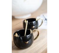 Manahee Design | Set de 2 Tasses en Porcelaine Noir/Or | 9 cm x 9,7 cm x 8 cm | 400 ml