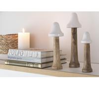 Manahee Design | Set de 3 Champignons Bois Naturel/Blanc | Hauteur 31 cm | 8x8 cm
