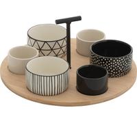 Manahee Design | Set de vaisselle tapas 6 pièces avec plat en bambou noir/blanc | 29x29 cm | 5,5 cm de hauteur