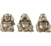 Manahee Design | Statue Bouddha assis 3 pièces Hören/Sehen/Sagen | Polyresine argenté | 12x10,5x9 cm