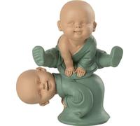 Manahee Design | Statue Moine Sautant en Polyresine Verte | 15 cm x 12 cm x 7,5 cm