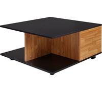 Manahee Design | Table basse design Anthracite / Chêne Sable | 70x70 cm | 2 tiroirs, 2 compartiments, roulettes