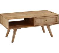 Manahee Design | Table basse Mango massif et rotin | Marron et doré | 90x40x45 cm