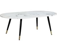 Manahee Design | Table basse ovale 120x60x41,5 cm | Blanc effet marbre | Structure métal noir et or