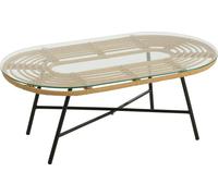 Manahee Design | Table basse ovale métal/verre Naturel/Noir 90x50x35.5 cm | 7.76 kg