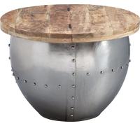 Manahee Design | Table basse ronde en bois massif de manguier / métal 60x43x60 cm | Style industriel | Plateau marron, piètement argenté