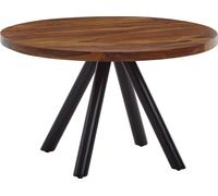 Manahee Design | Table basse ronde | Sheesham massif et métal | 60x60x35 cm | Marron foncé & Noir