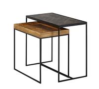 Manahee Design | Table d'appoint 2 pièces Bois massif de manguier / Effet pierre Anthracite & Marron | Noir | 60x30x50 cm & 50x30x44 cm