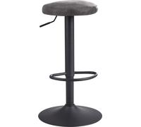 Manahee Design | Tabouret de bar gris effet daim sans dossier | Métal noir et tissu | 40 x 58-79 cm | Charge 100 kg