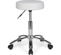 Manahee Design | Tabouret de travail design tissu blanc avec roulettes | 60-70 cm x 55 cm