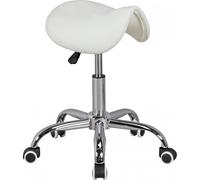 Manahee Design | Tabouret selle MENTON blanc en cuir synthétique | Réglable en hauteur 48-60 cm | Siège 38x35 cm