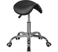 Manahee Design | Tabouret selle MENTON noir avec revêtement en cuir synthétique | Réglable en hauteur 48-60 cm | Siège 38x35 cm