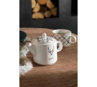 Manahee Design | Théière avec Sac Renne Céramique Blanche | 18,5 cm x 28,5 cm x 9,5 cm