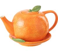 Manahee Design | Théière + Plateau en Dolomite Céramique Orange | 21 cm x 15,5 cm x H 15,5 cm