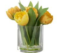 Manahee Design | Tulipes en Vase Rond Plastique Verre Jaune | 19 cm x 17 cm x 16 cm
