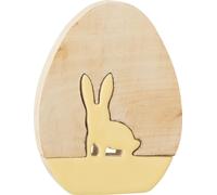 Manahee Design | Œuf avec lapin en bois jaune | 3 cm H x 13 cm l x 18,5 cm P
