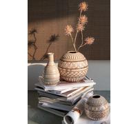 Manahee Design | Vase Boule en Porcelaine Éthnique Beige | 17 cm x 19 cm x 19 cm