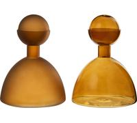 Manahee Design | Vase Bouteille et Bouchon Rond en Verre Brun | Brun | 20 x 15 x 15 cm (Lot de 2)