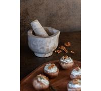 Manahee Design | Vijzel et stamper en marbre beige | 9 cm x 12,5 cm x 12,5 cm