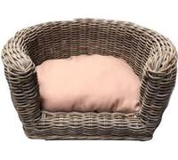 Manahee Pawni | Corbeille pour chien ronde en rotin KUBU gris 68 x 57 x 33 cm | Coussin taupe clair