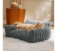Manahee Pawni | Panier chien luxe en peluche nervurée anthracite | 91 x 68 x 25 cm